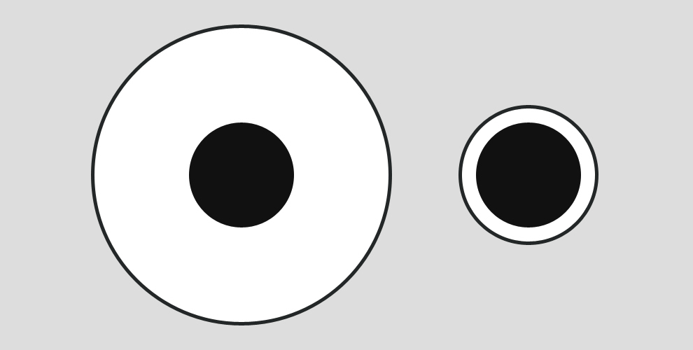 This image shows how small portion sizes can look filling on a small plate, but sparse on a large plate. This strategy is a good way to eat healthy without thinking. 
